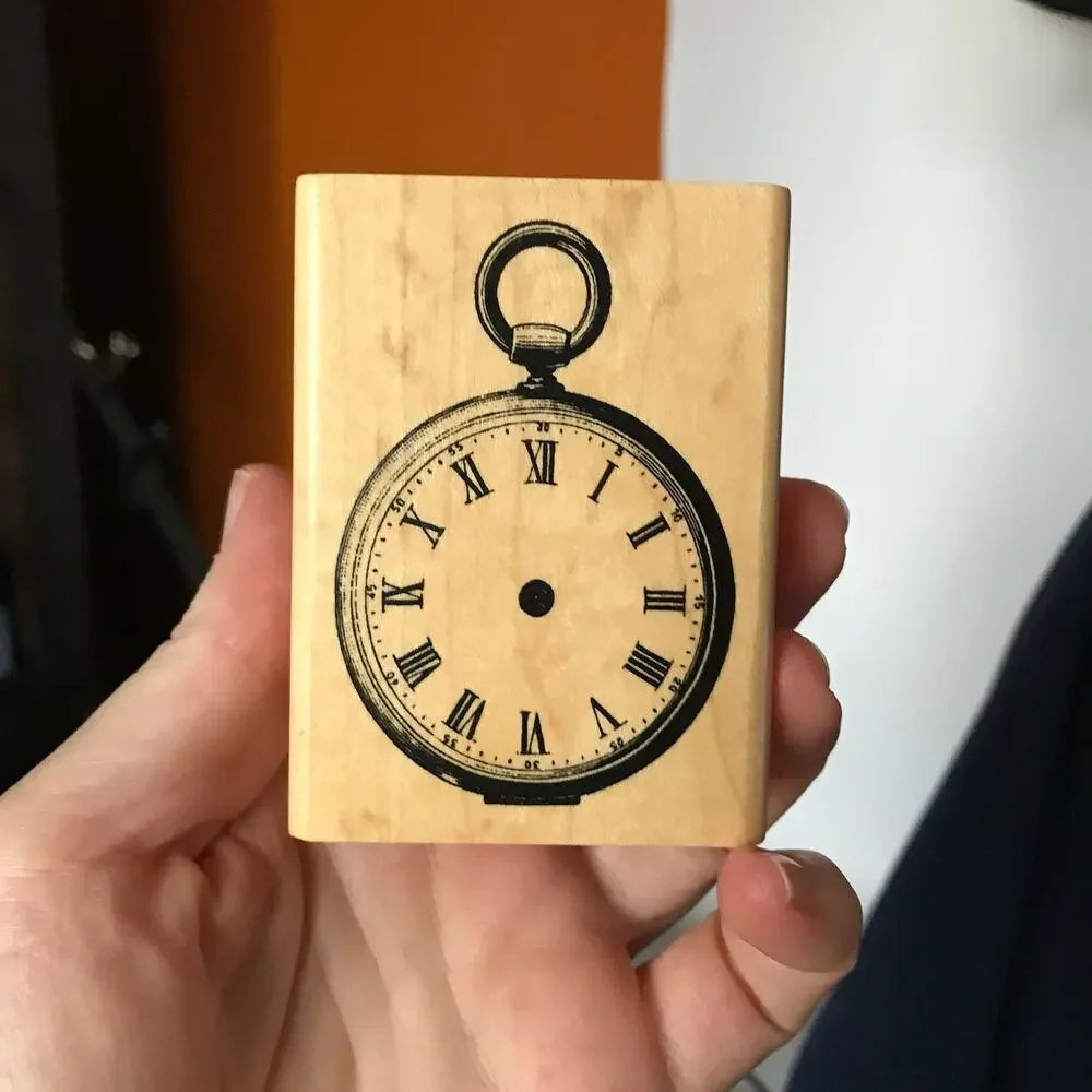 Inkadinkadoo Pocket Watch wood-mounted rubber stamp (pre-owned)